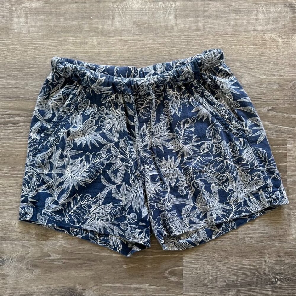 Briggs Linen Blend Relaxed Drawstring Shorts Tropical Floral Leaf Print | XSmall
